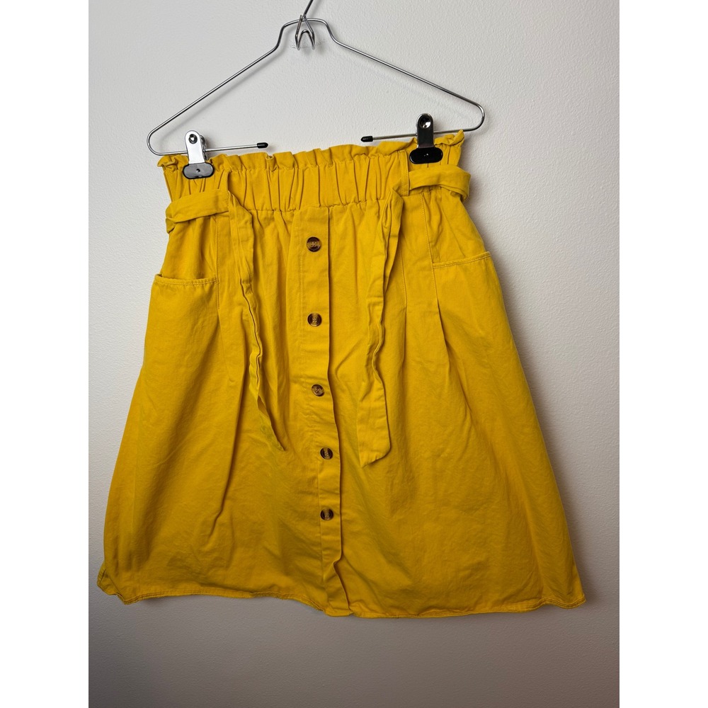 Sadie & Love Womens Mustard Yellow‎ Paperbag Waist Button Front Mini Skirt Large